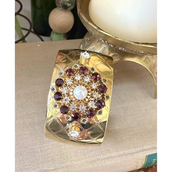 Glittering Crystal Wide Gilt Metal Cuff Designed by Graziano - Picture 1 of 5